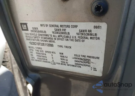 2002 Chevrolet Silverado 1500 Ls z USA, uszkodzony, nr VIN 1GCEC19T32E112099